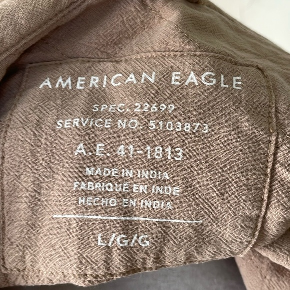 American Eagle 🦅 Beige Cotton Button Down Lightweight Bomber Jacket, Size L - Picture 14 of 16